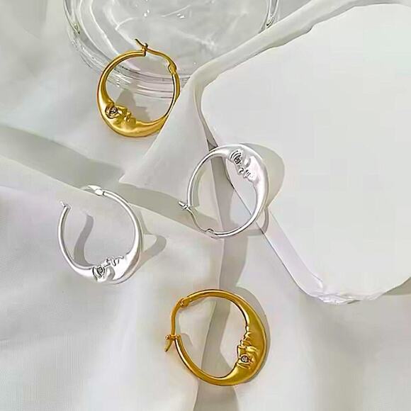 Gold Moon Hoop Minimalist Earrings Earrings - Picture 5 of 6